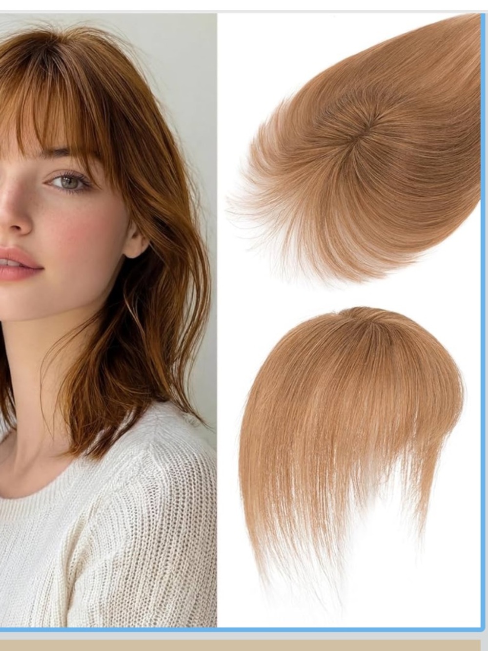 Real Human Hair,10Inch Human Hair Topper with Bangs 8X11CM Honey Blonde